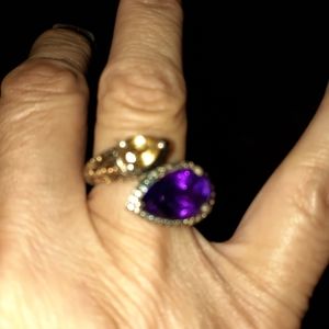 Sterling silver ring with pear shape amethyst stone and citrine pear shape small